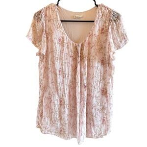 Vintage Silk Blouse Womens Medium Floral Feminine Coquette Dusty Pink Top